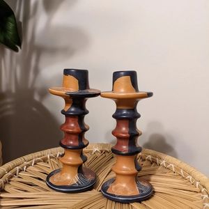 (SOLD)Vintage Bohemian Hand painted Candle Holders